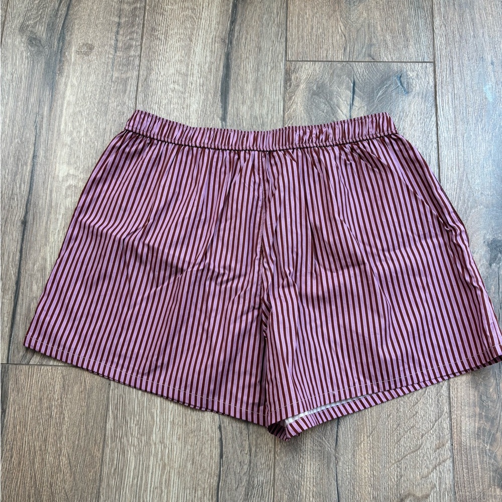 TALULAH High Waist Striped Pink Maroon Pajama Shorts Boxer Women Small Cotton - Picture 6 of 8